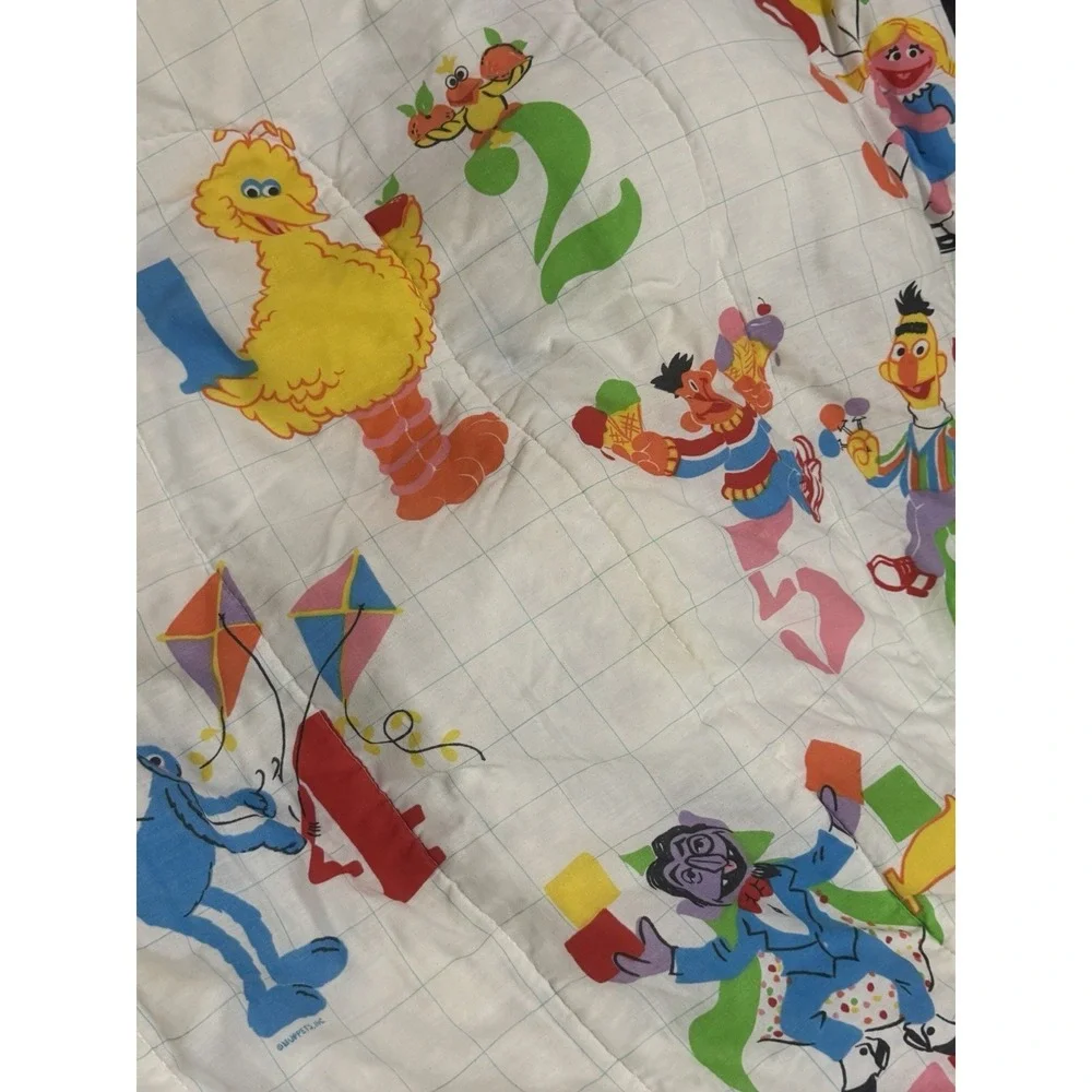 Vintage Sesame Street Twin Comforter Blanket Numbers Big Bird Cookie Monster